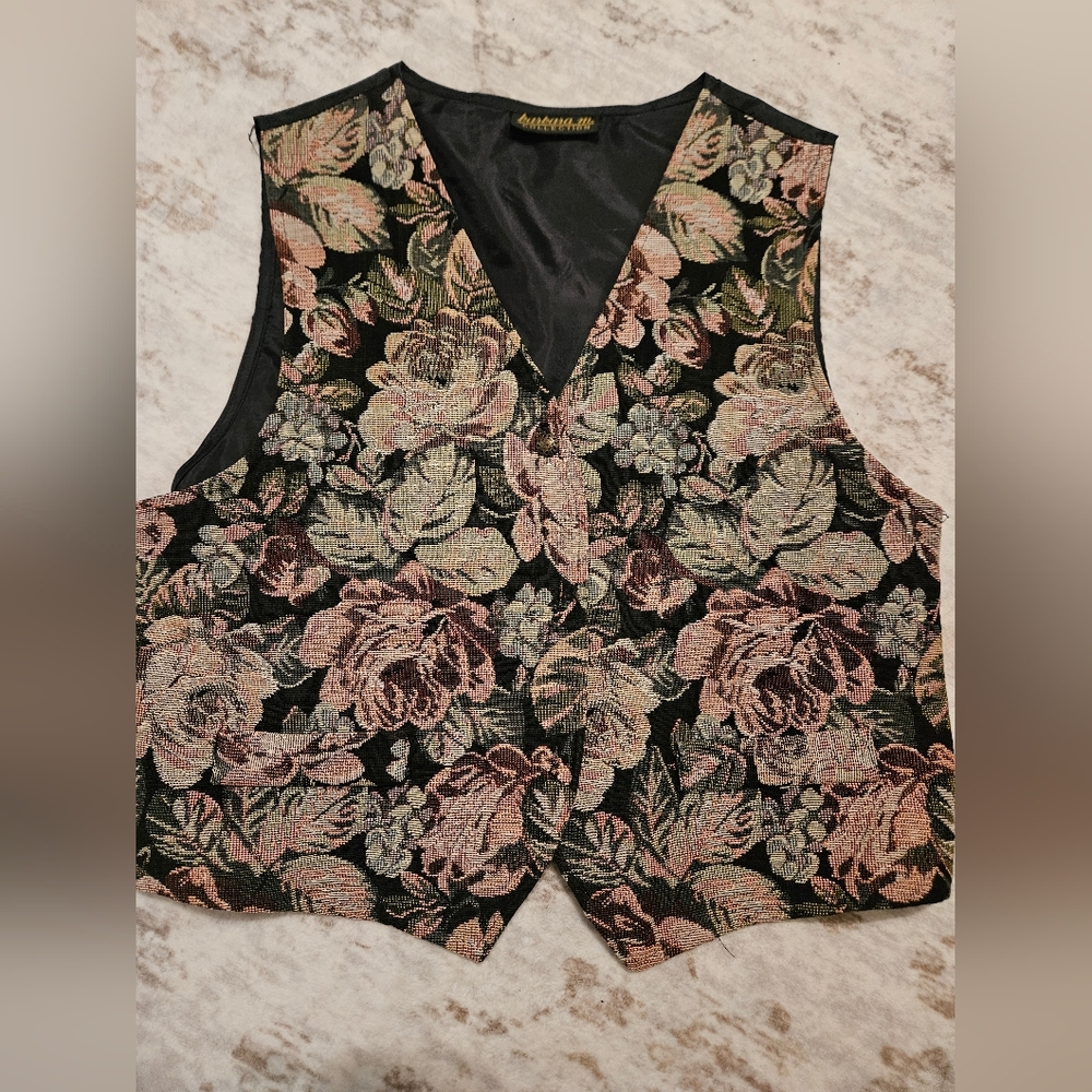 Barba Floral Tapestry Vest - Black, Pink, Green